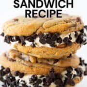 Cookie ice cream sandwiches stacked.