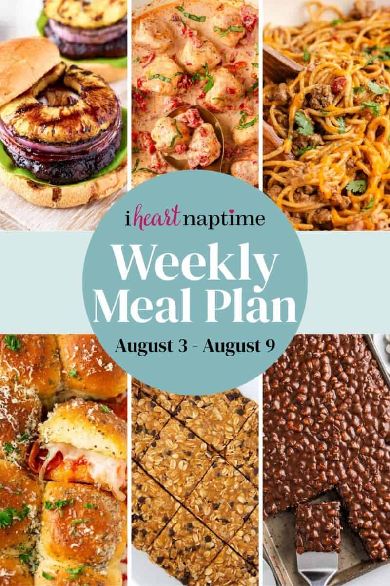 I Heart Naptime weekly meal plan recipe photo collage. 
