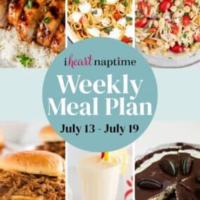 A photo collage of recipes for I Heart Naptime meal plan.