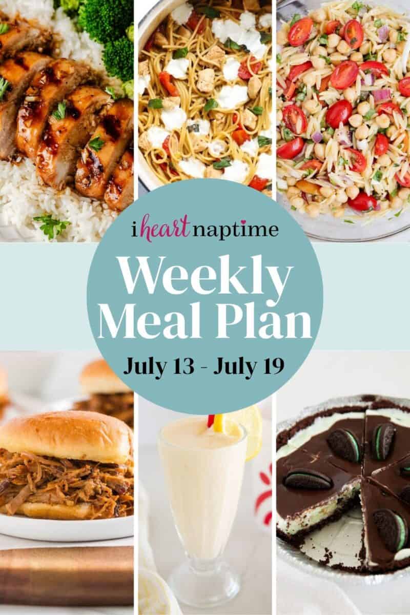 A photo collage of recipes for I Heart Naptime meal plan.