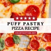 Puff pastry pizza on a baking pan.