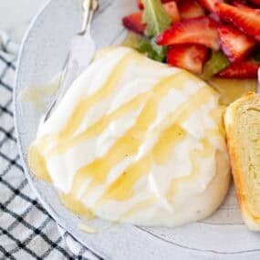 Whipped ricotta on a plate.