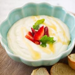 Whipped ricotta in a bowl.