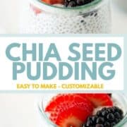 Chia seed pudding in a glass jar topped with berries.