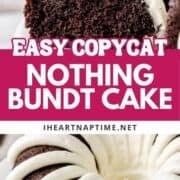 Copycat Nothing Bundt Cake slice and then whole showing thick icing.