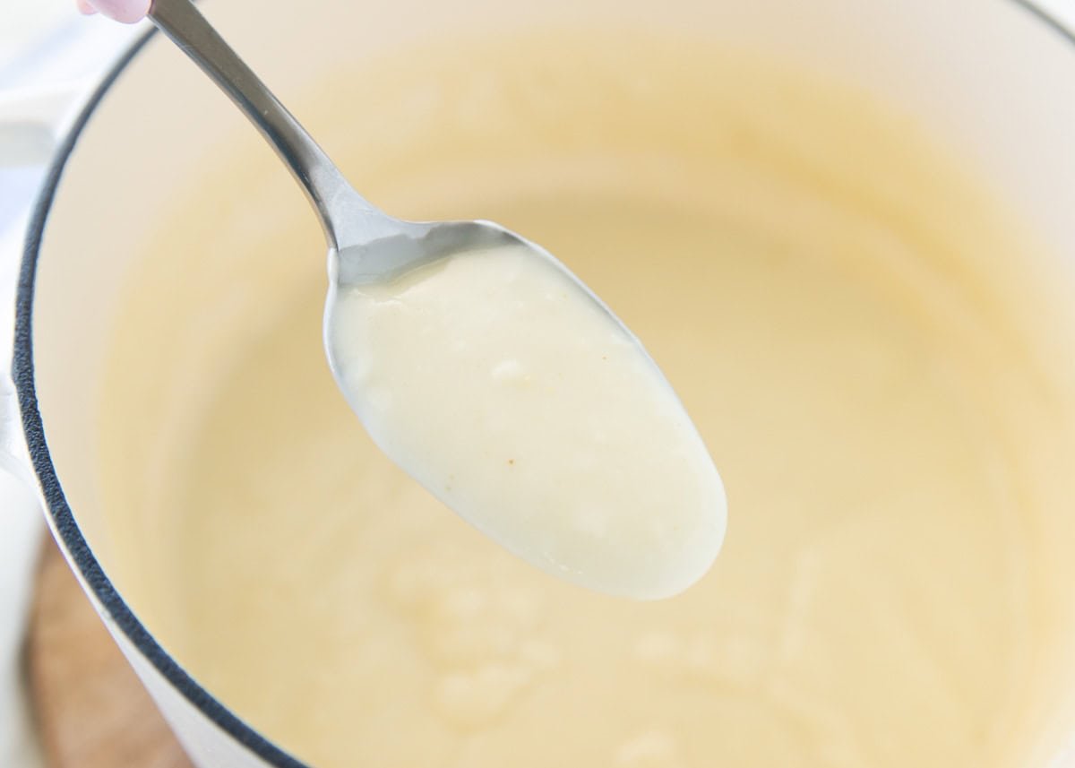 Spoon of cream of chicken soup.