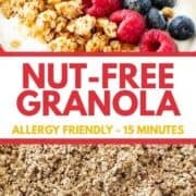 Nut free granola in a bowl with berries and granola.