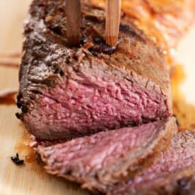 Sliced Tri tip steak.