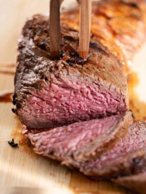 Sliced Tri tip steak.