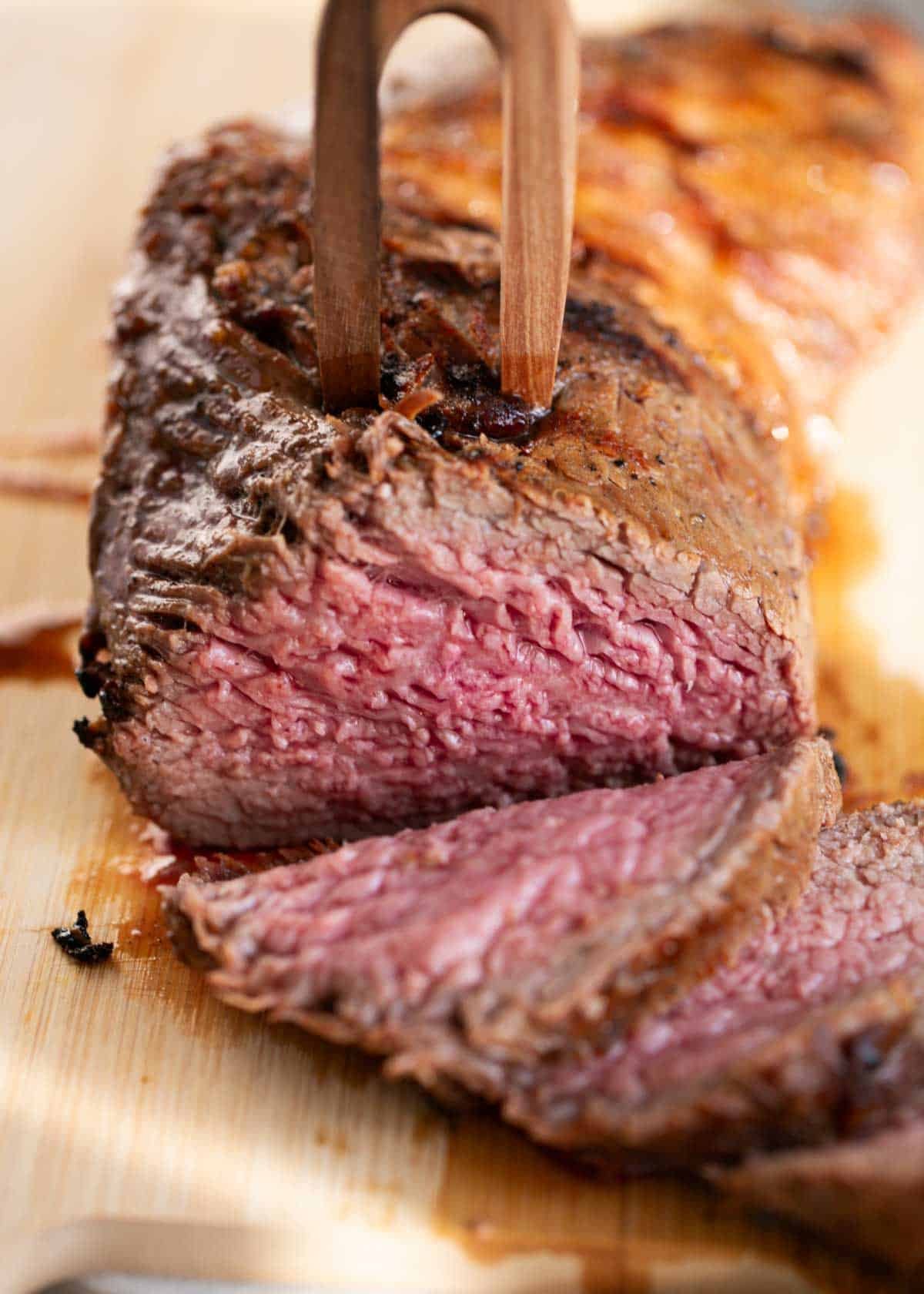 Sliced Tri tip steak.