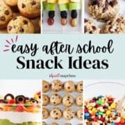 A collage of photos with after school snack ideas.