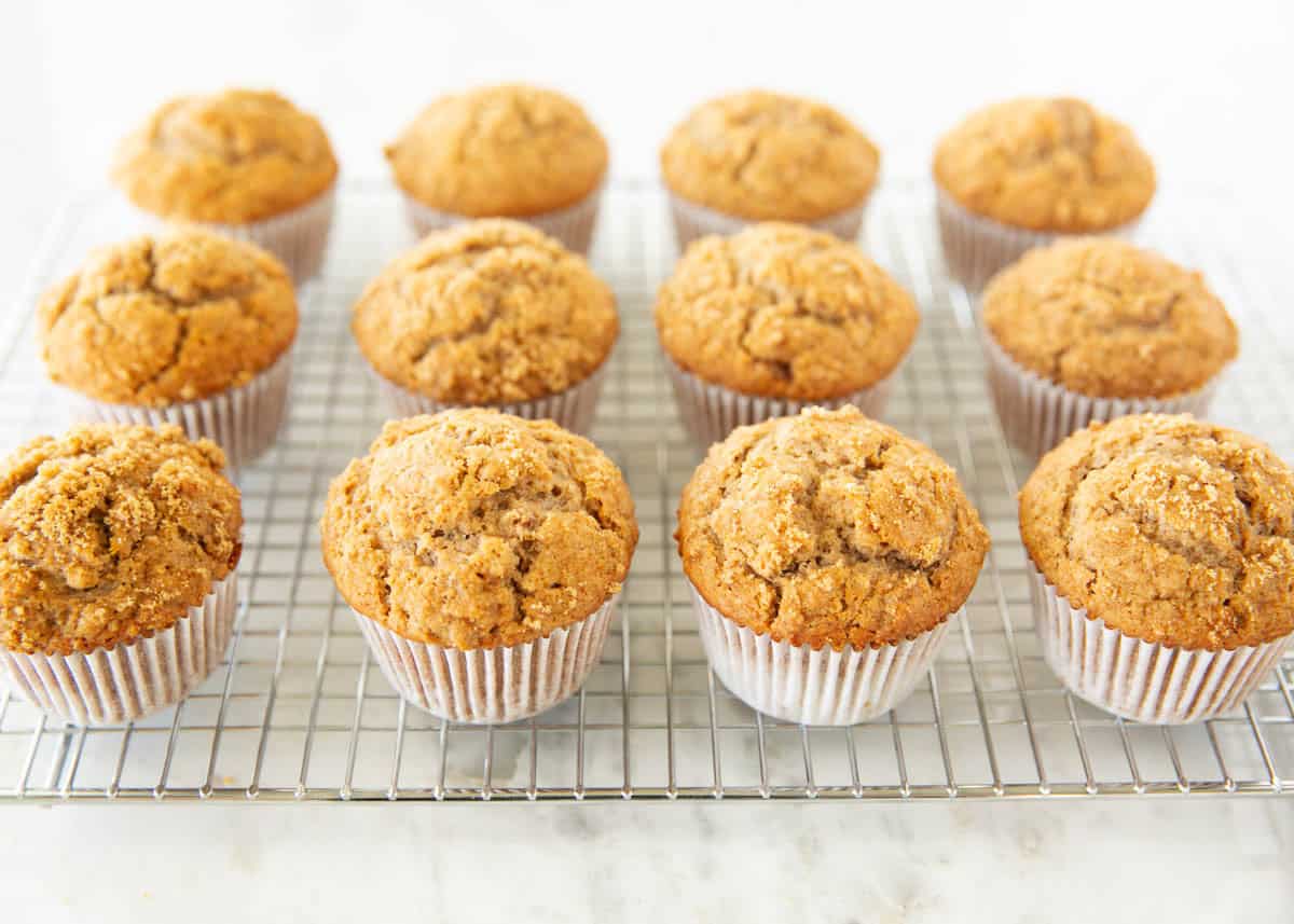 These classic bran muffins bake up soft, hearty, and lightly sweet. They’re a wholesome recipe perfect for a healthy breakfast or snack. Homemade bran muffins cooling on a wire rack after baking.