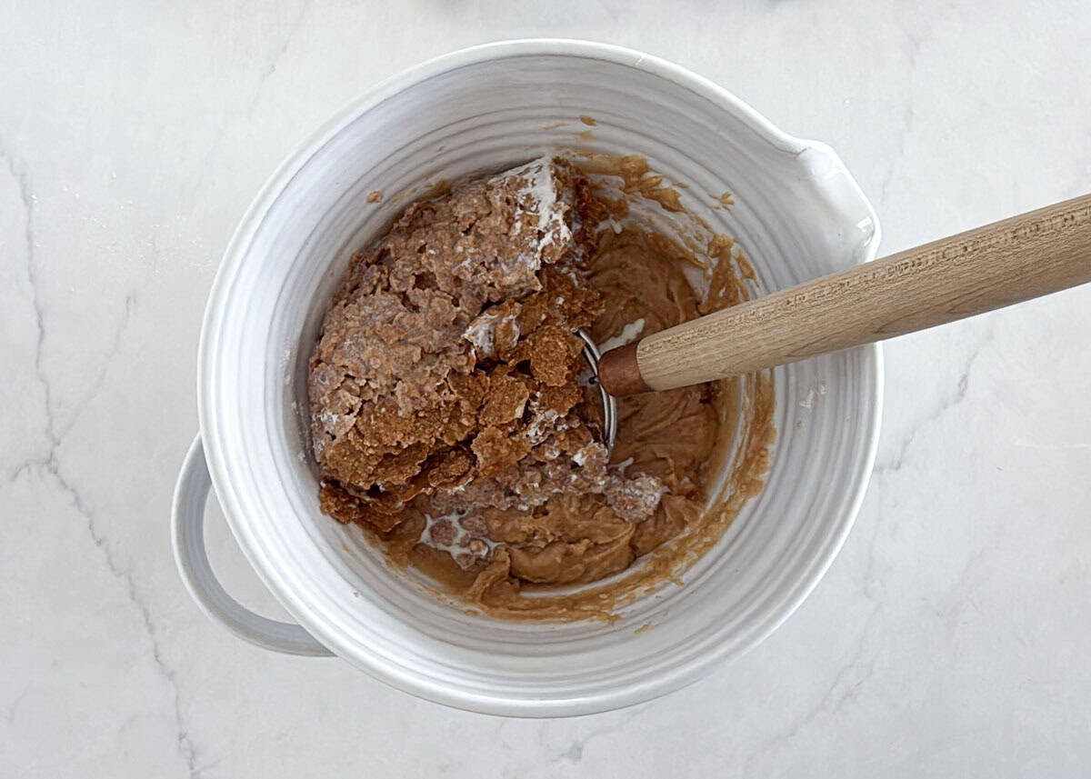 These classic bran muffins bake up soft, hearty, and lightly sweet. They’re a wholesome recipe perfect for a healthy breakfast or snack. Bran muffin batter mixed in a bowl with softened bran flakes.