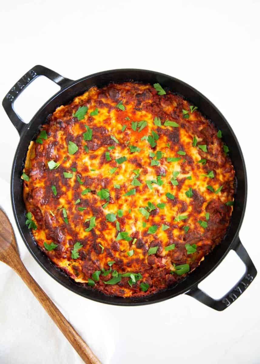 Million dollar ravioli casserole in large oven safe dish ready to be served.