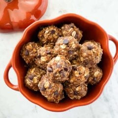 Pumpkin protein balls in a pumpkin.
