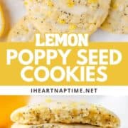 Lemon poppy seed cookies on counter and stacked.
