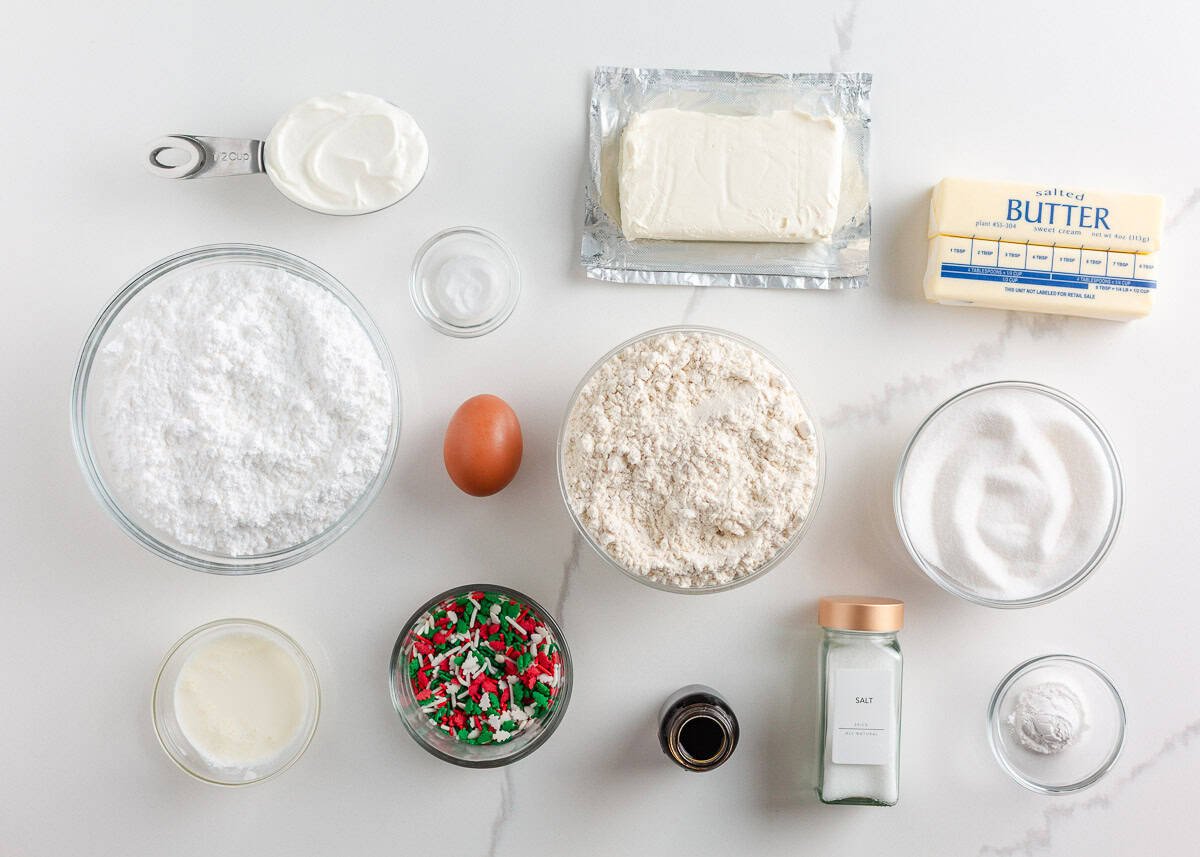 Sugar cookie bar ingredients.