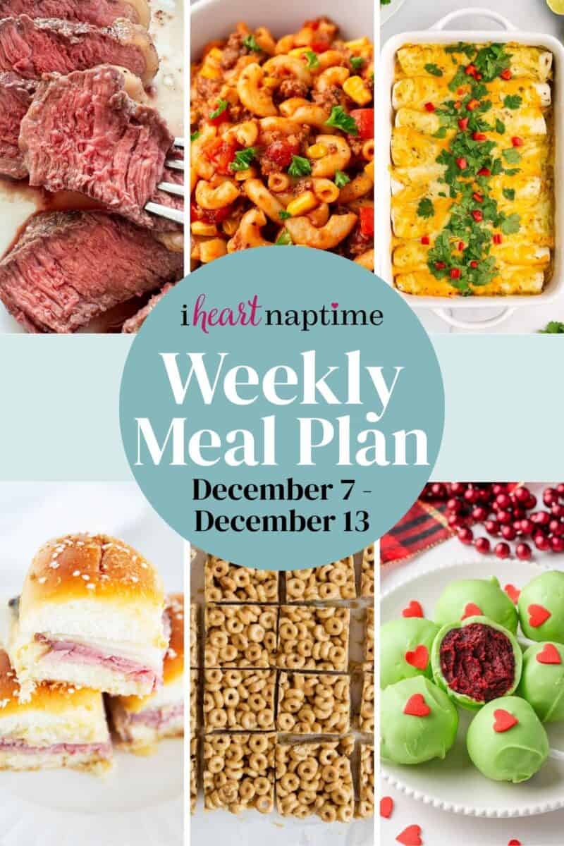 A recipe photo collage of photos for I Heart Naptime weekly meal plan.
