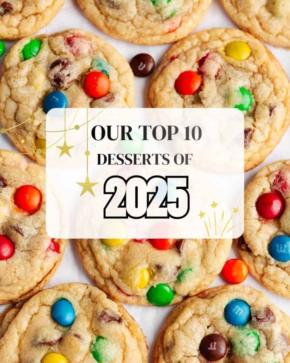 M&M cookies flat on counter a top 2025 I Heart Naptime dessert recipe.