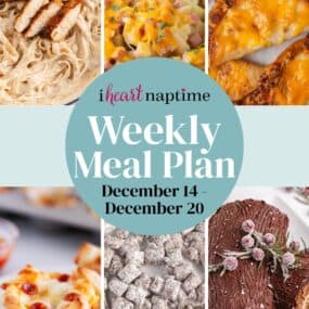 A photo collage of recipes for I Heart Naptime weekly meal plan.