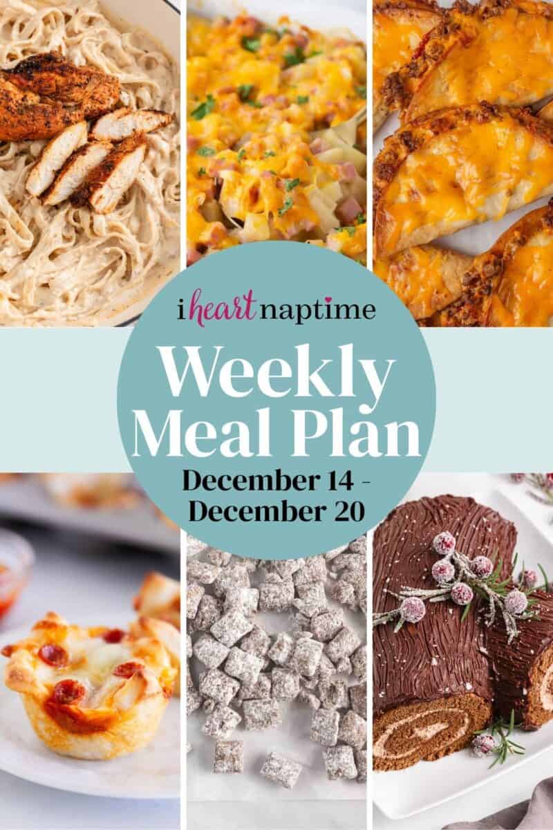 A photo collage of recipes for I Heart Naptime weekly meal plan.