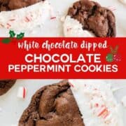 Chocolate peppermint cookies dipped in white chocolate.