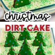 Christmas dirt cake decorated with seasonal sprinkles and brownies.