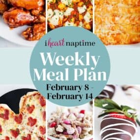A recipe photo collage for a weekly meal plan for I Heart Naptime.