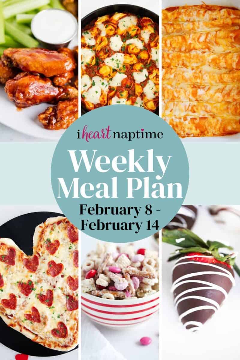 A recipe photo collage for a weekly meal plan for I Heart Naptime.