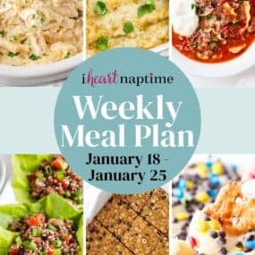 A recipe photo collage for a weekly meal plan for I Heart Naptime