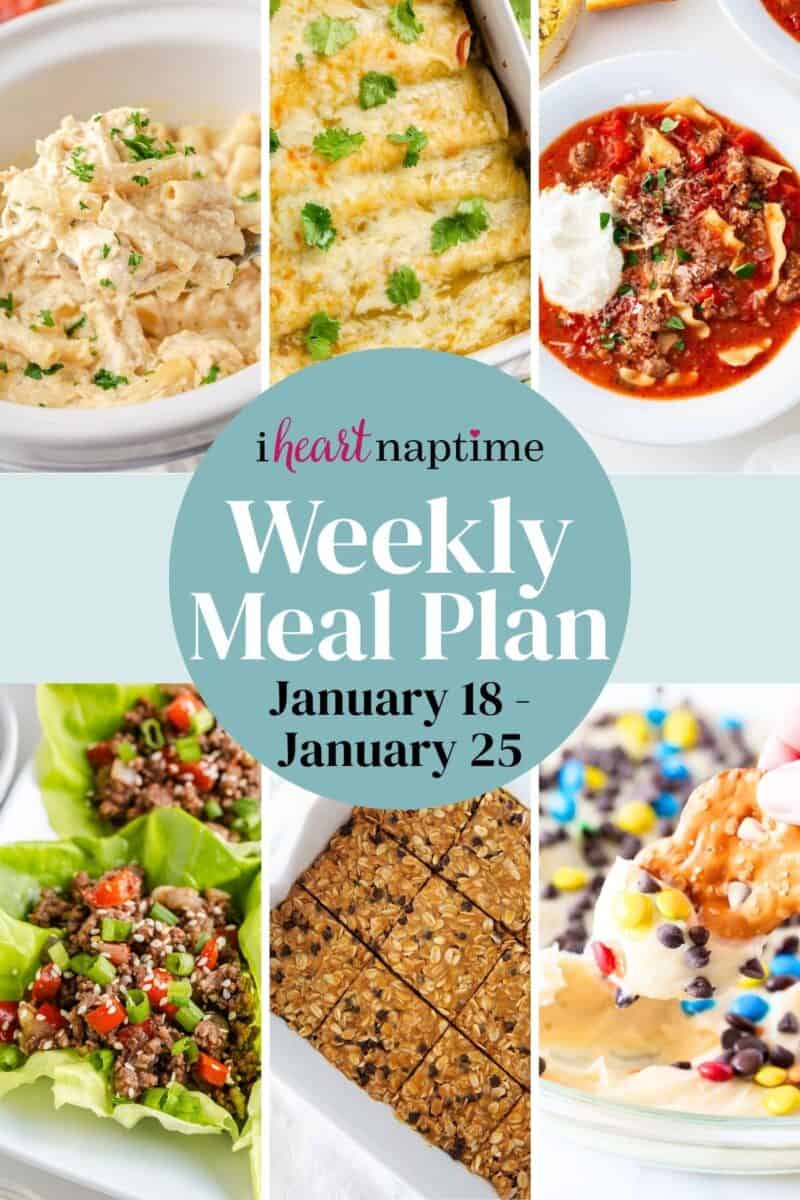 A recipe photo collage for a weekly meal plan for I Heart Naptime