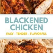 Blackened chicken sliced and served with creamy Alfredo pasta.