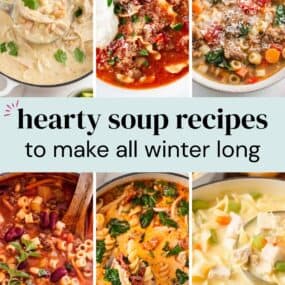 A collage of I Heart Naptime hearty soup recipes to make all winter long.