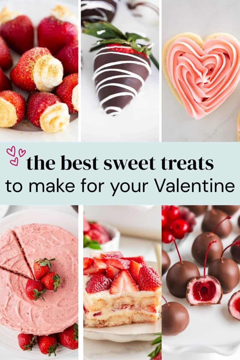 A collage of sweet treats for Valentine's Day.
