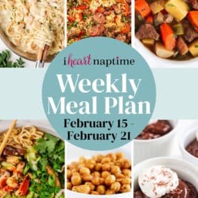 A collage of photo recipe for I Heart Naptime weekly meal plan.