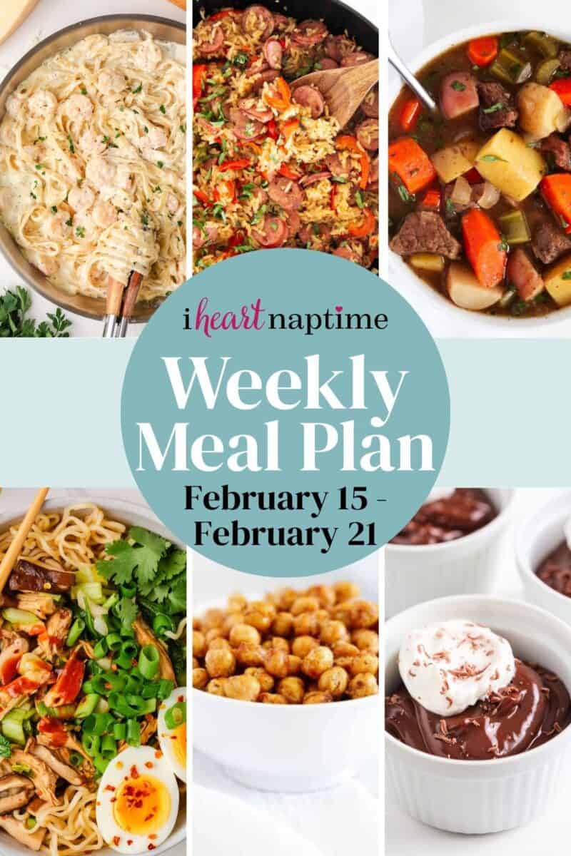 A collage of photo recipe for I Heart Naptime weekly meal plan.