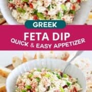 Feta dip in a bowl on a platter with toasted bread.