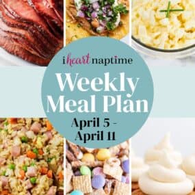 A photo collage of a we weekly meal plan for I Heart Naptime.