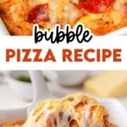 Bubble pizza being served from a pan.