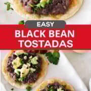Black bean tostadas recipe on a plate.