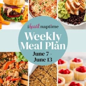 A recipe photo collage for a weekly meal plan for I Heart Naptime.