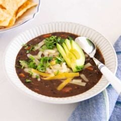 Black bean soup in a bowl.