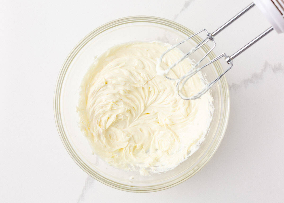 Cream cheese, sugar and vanilla beaten until smooth with a hand mixer.