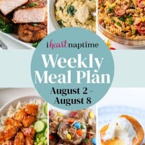 Photo collage of a weekly meal plan for I Heart Naptime.