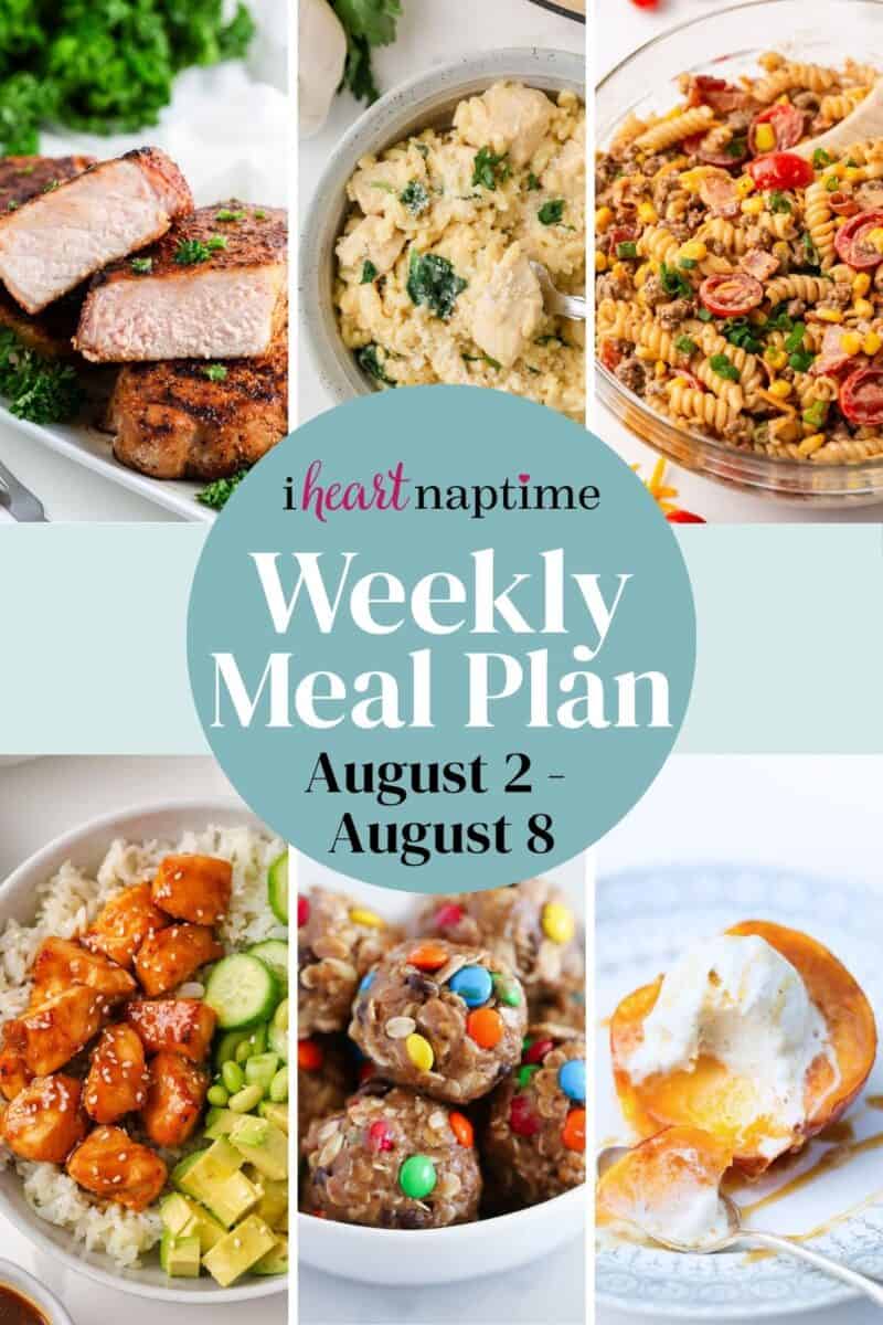 Photo collage of a weekly meal plan for I Heart Naptime.
