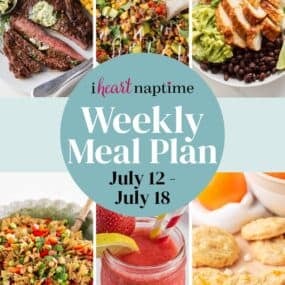 A recipe photo collage of a weekly meal plan for I Heart Naptime.