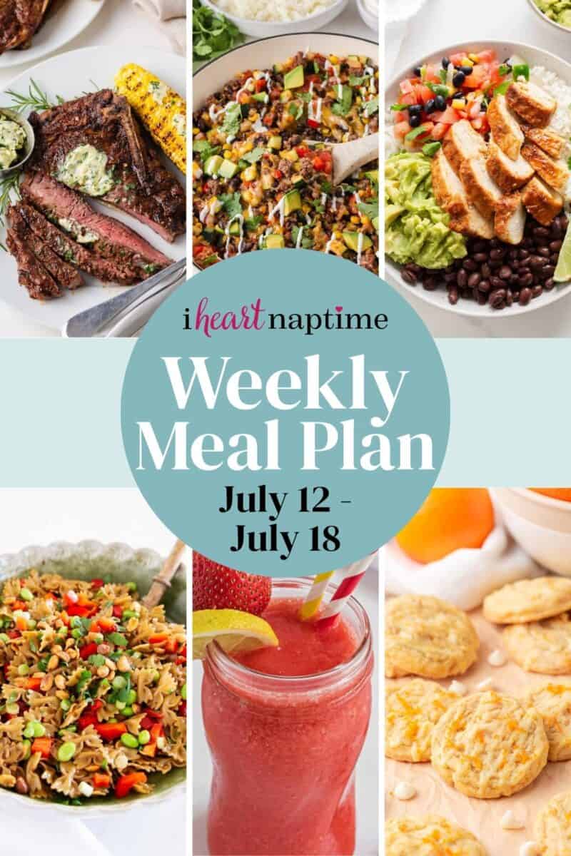 A recipe photo collage of a weekly meal plan for I Heart Naptime.