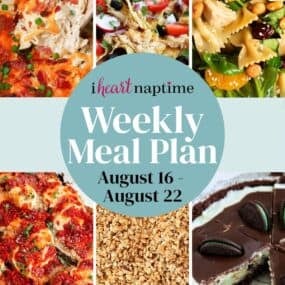 A recipe photo collage for a weekly meal plan for I Heart Naptime.