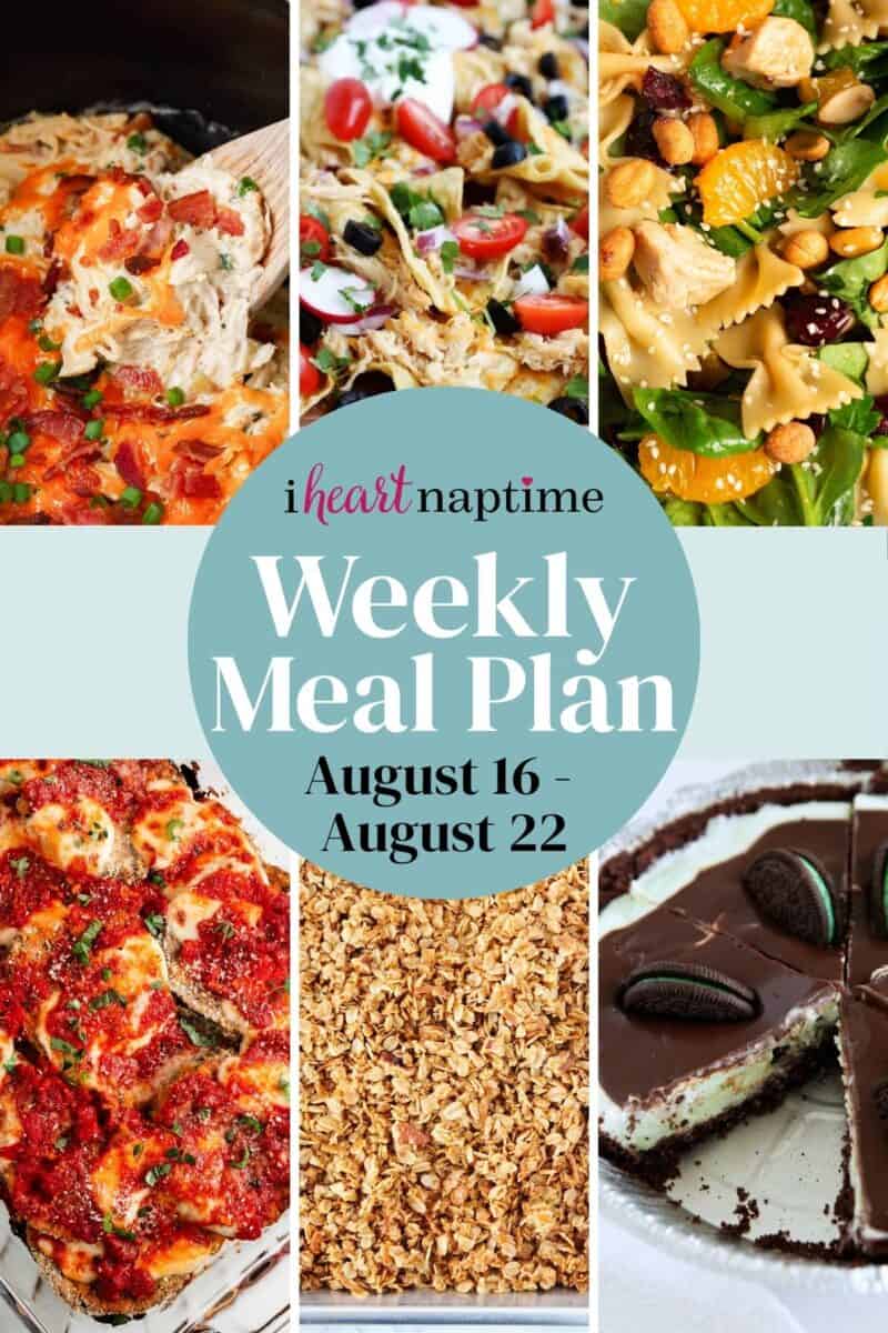 A recipe photo collage for a weekly meal plan for I Heart Naptime.