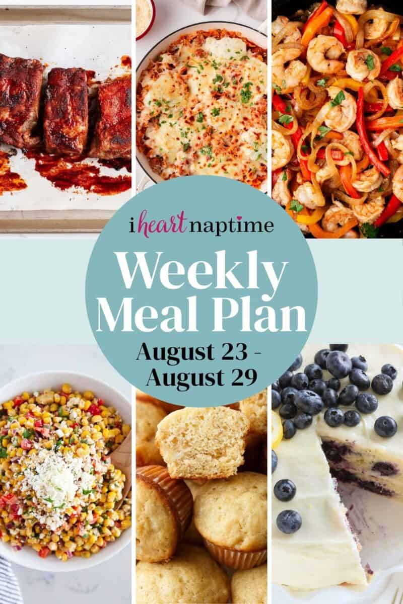 Recipe photo collage for an I Heart Naptime weekly meal plan.